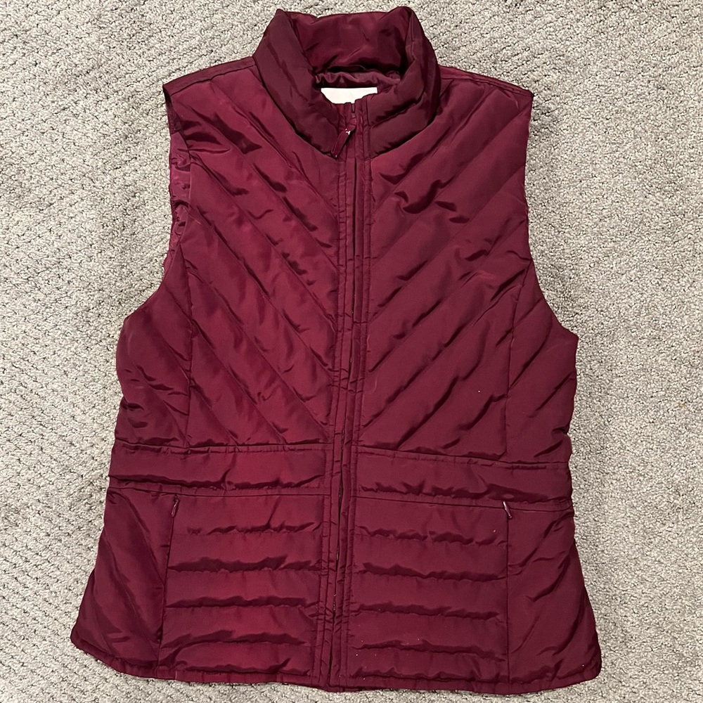 LOFT burgundy quilted puffer vest